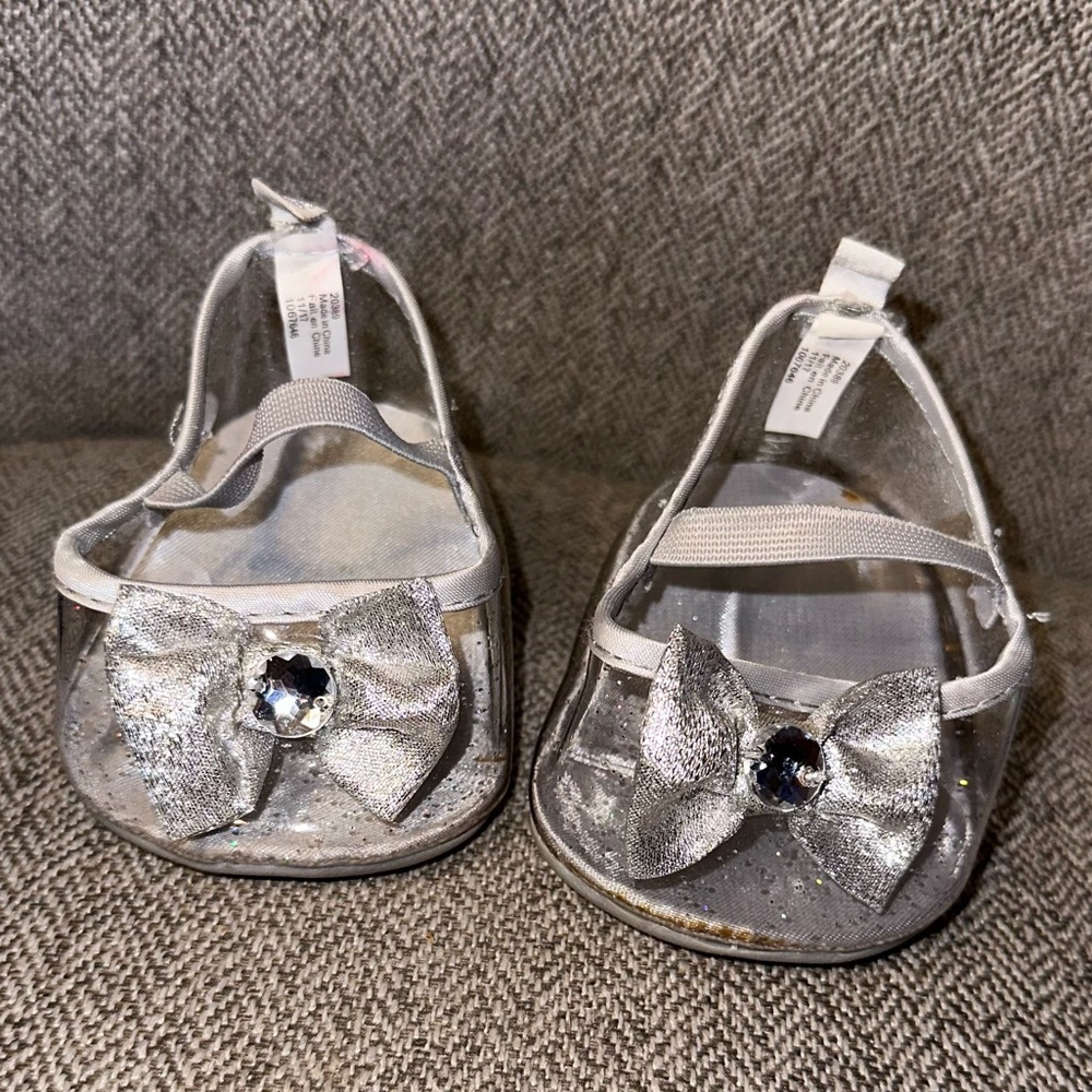 Build A Bear Workshop Disney Princess Silver Jeweled Glass Slippers RARE HTF